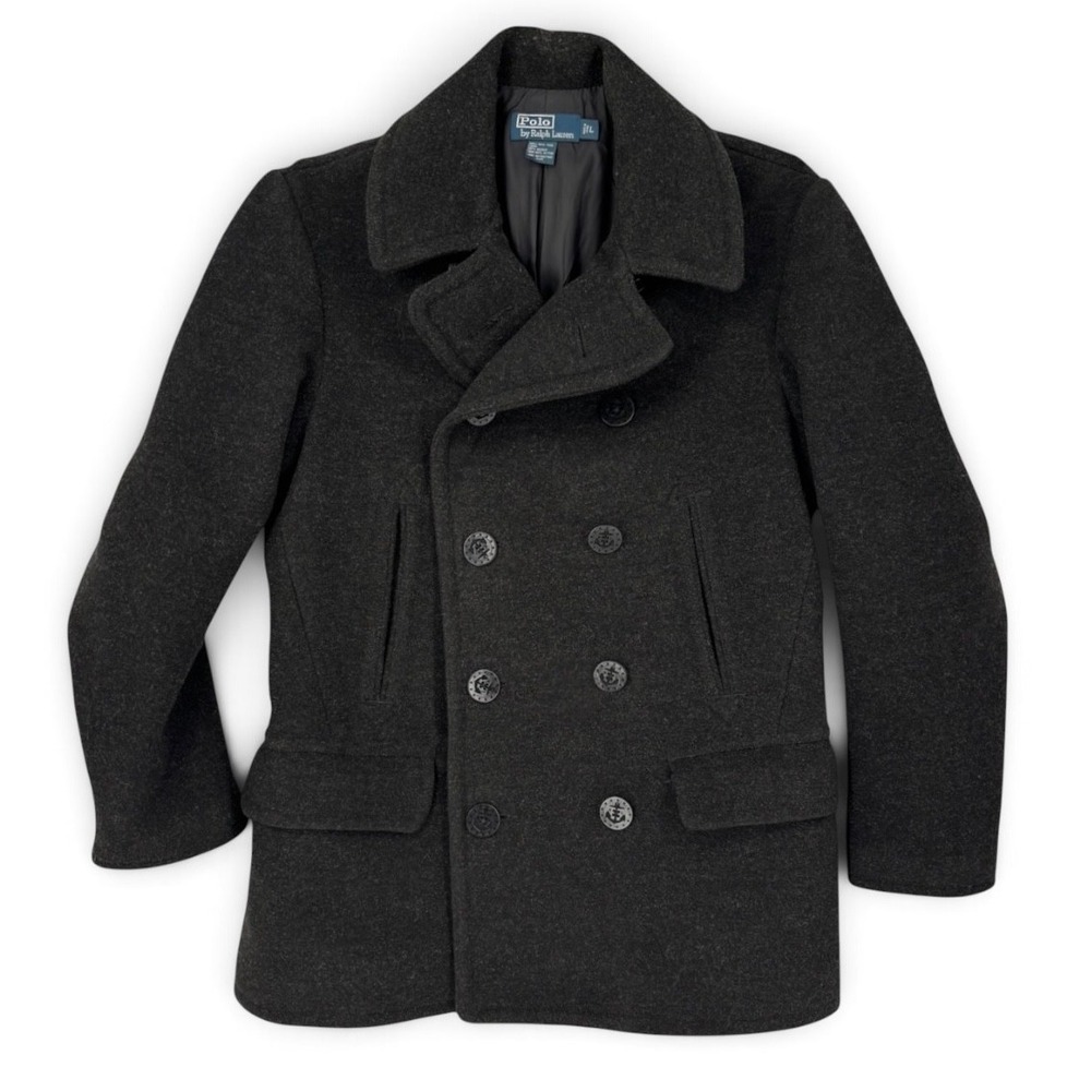 Polo Ralph Lauren Pea Coat Mens L 100% Melton Wool Double Breasted Maritime